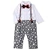 FEYG Baby Boy Romper Suit Set Toddler Clothing Jumpsuit Outfits With Strap & Bowtie