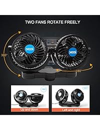 Ventilador de coche, ventiladores eléctricos para asiento trasero de pasajero, ventilador de asiento de coche portátil, reposacabezas de 360 grados giratorio, ventilador de asiento trasero de coche, ventilador de refrigeración de 12 V con regulación de ve