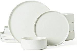 Famiware Nebula Plates and Bowls Set, 12 Pieces Dinnerware Sets, Dishes Set for 4, White