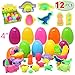 12 Prefilled Jumbo Easter Eggs (44 Pieces Total) with Clay Dough Doh and 3D Dinosaur Shapes for Basket Stuffers, Spring Gift Set Bundle, Easter Hunt Fillers, Party Favors, Classroom Prize Supplies
