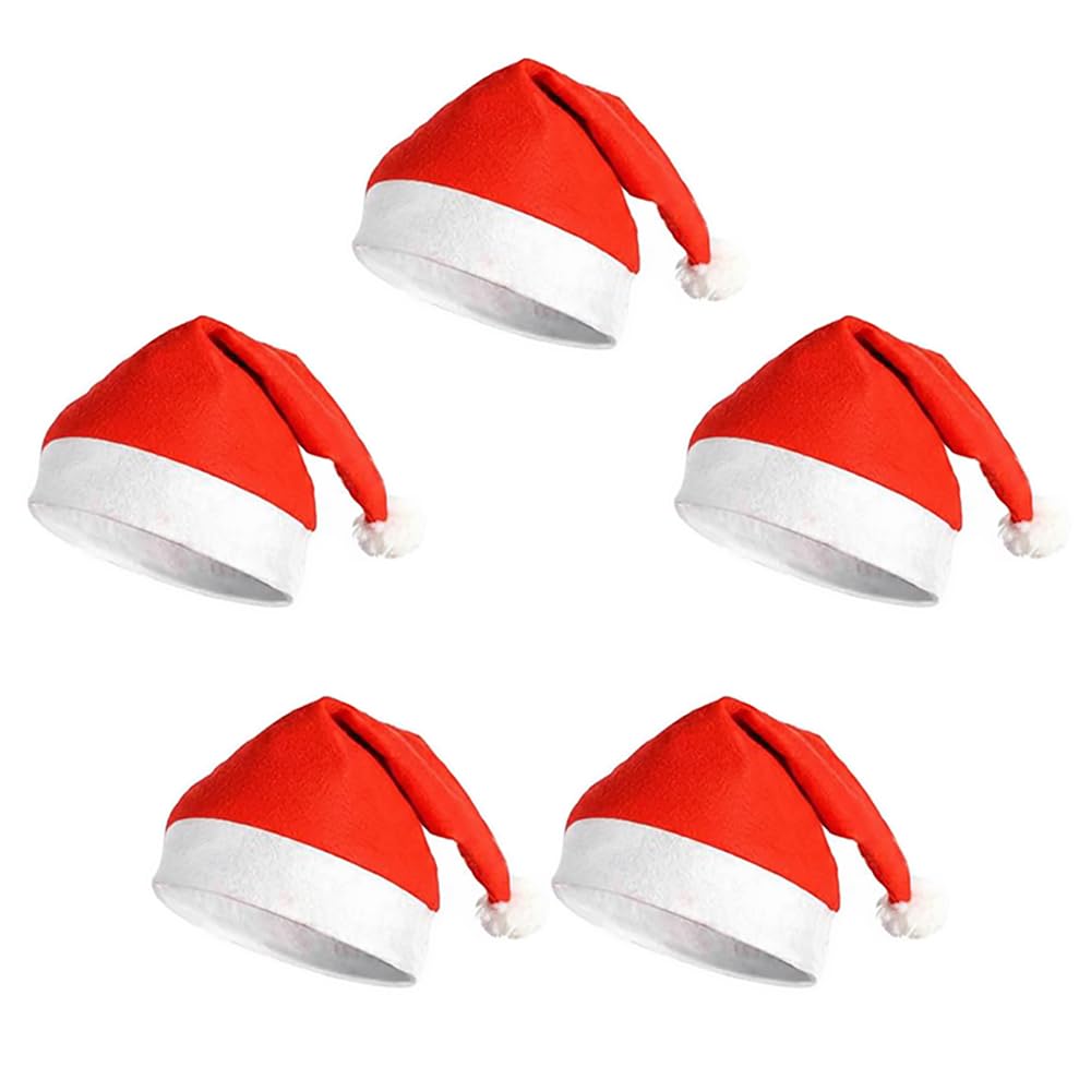 Komonee 5 x Santa Claus Christmas Hat Red Xmas Novelty – Party for Festive Holidays, Fancy Dress Up, Unisex Costume Accessory – New Years Fun for Adults and Children