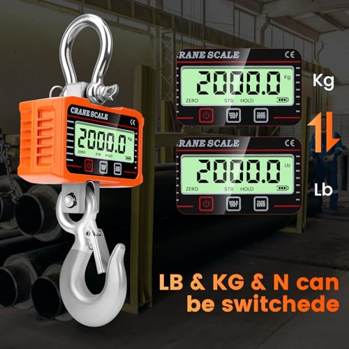 2000kg/4000lb Crane Scale, 2T Electronic Crane Scale,Industrial Pendant with Accurate Sensor, Large LCD Display and Remote Control for Farms (Orange)