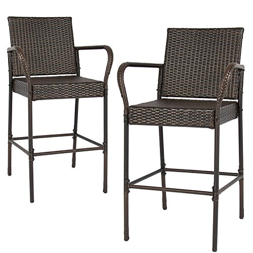 Tangkula Set of 2 Patio Outdoor Wicker Barstool Pool Furniture Brown