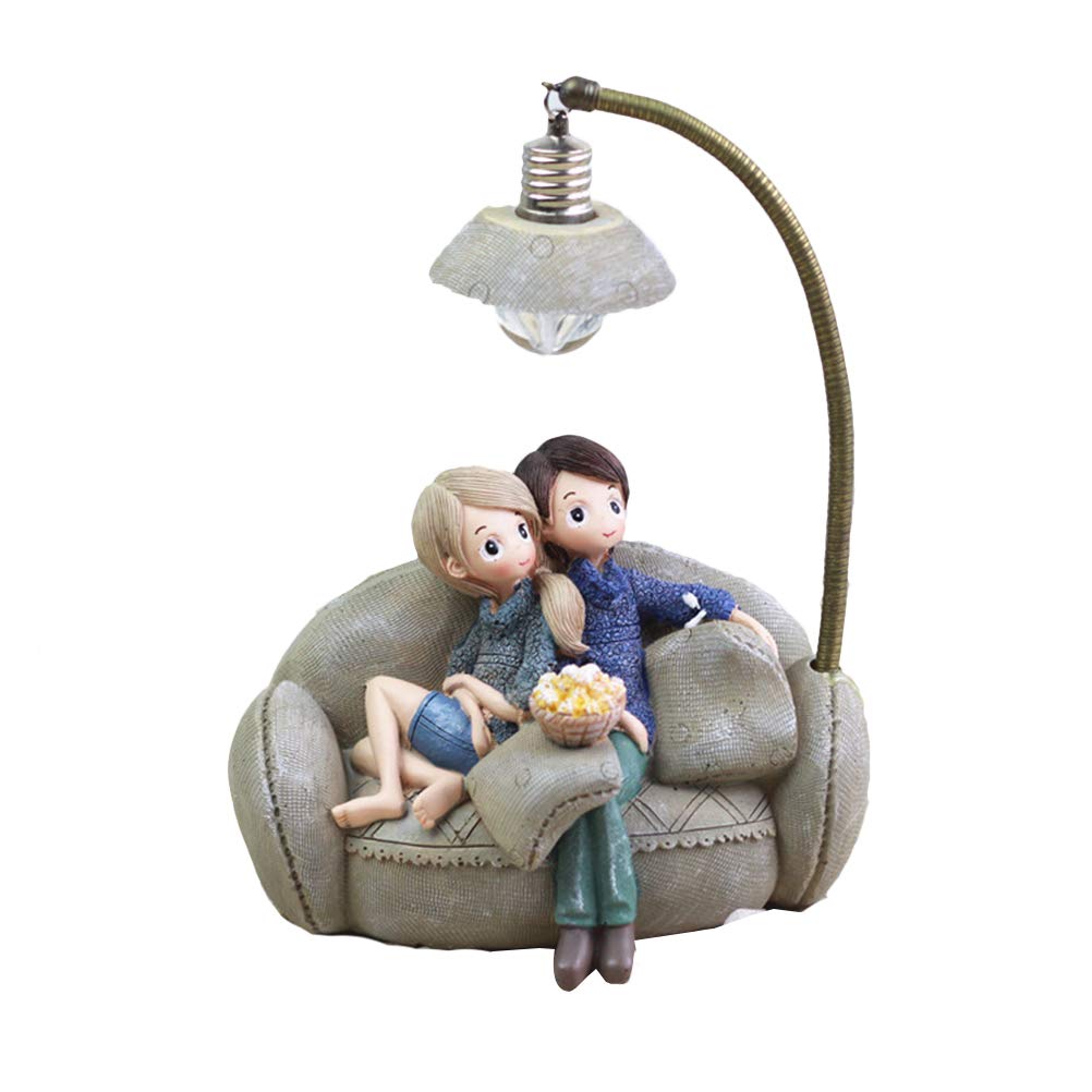 VOSAREA Mini Resin Couple Stting in Sofa with Lamp Living Room Bedroom Decorations for Valentine's Day (A)