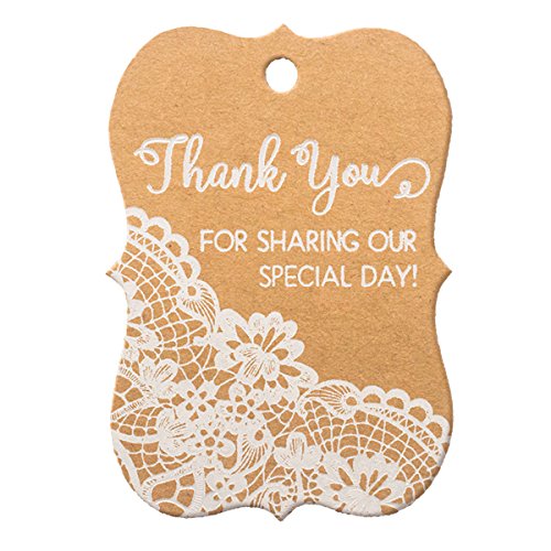 Summer-Ray 50pcs White Printing Little Violin Thank you for Sharing Our Special Day Wedding Favor Brown Kraft Gift Tags