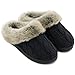 ULTRAIDEAS Women's Memory Foam House Slippers with Hard Bottom, Fur Lined House Shoes with Non-Slip Rubber Sole for Indoor & Outdoor (Knit Black, 11-12)