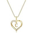 Yesteel Heart Initial Necklaces for Women, 14K Gold Plated Cubic Zirconia Heart Pendant Necklace, Dainty Initial Charm Necklace Letter A to Z Jewelry for Women Girls