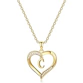 Yesteel Heart Initial Necklaces for Women, 14K Gold Plated Cubic Zirconia Heart Pendant Necklace, Dainty Initial Charm Necklace Letter A to Z Jewelry for Women Girls