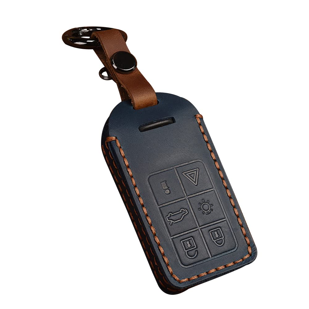 HIBEYO Car Key Case Suitable for Volvo Protective Case Key Box Key Case Leather Cover for Volvo XC60 XC70 S40 S60 V70 S60l S80l Key Bag Remote Control Key Case 6 Buttons Blue