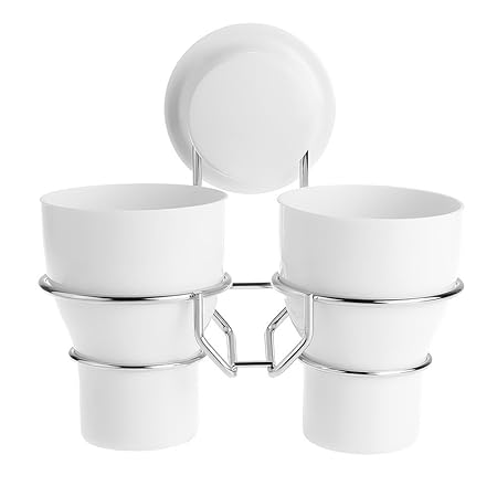 Gearmax® Edelstahl Wand Zahnputzbecher Halter mit Saugnapf-Halterung Becherhalter und 2 Bechern im Badezimmer