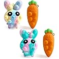 4PCS Easter Pop Stress Balls Fidget Toys, 3D Bunny + Carrot Push Bubble Sensory Balls Fidget Toy, Soft Silicone Squeeze Toys for Kids Adults Stress Relief Party Favors