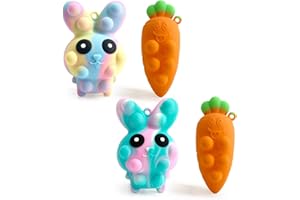 PARSUP 4PCS Easter Pop Stress Balls Fidget Toys, 3D Bunny + Carrot Push Bubble Sensory Balls Fidget Toy, Soft Silicone Squeeze Toys for Kids Adults Stress Relief Party Favors