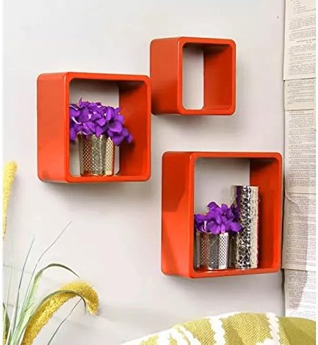 Onlineshoppee Square Nesting Wall Shelf (Orange, Set of 3)
