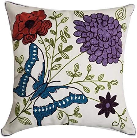 Orange Elephant Hand Made National Embroidered Cotton Throw Pillow Cover Decor Sofa Cushion Cover Pillow Case 18"x18" (Butterfly Purple)
