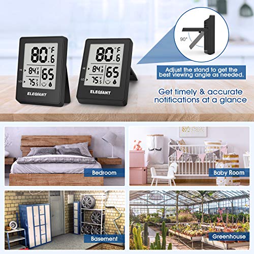 ELEGIANT Digital Hygrometer (2 Pack), Humidity Gauge Mini Indoor Thermometer Accurate Temperature and Humidity Monitor Baby Room Thermometer with Comfort Indicator for Home, Office, Greenhouse, Black