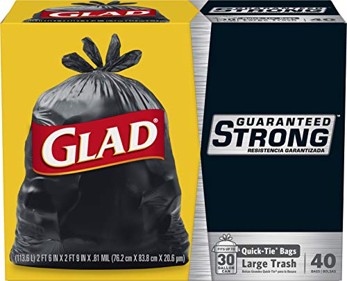 Glad Strong Quick-Tie Large Trash Bags, 30 Gallon, 40 Count