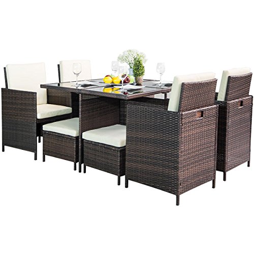 Leisure Zone 9-Piece Outdoor PE Rattan Wicker Patio Dining Table Set Garden Outdoor Patio Furnit ...