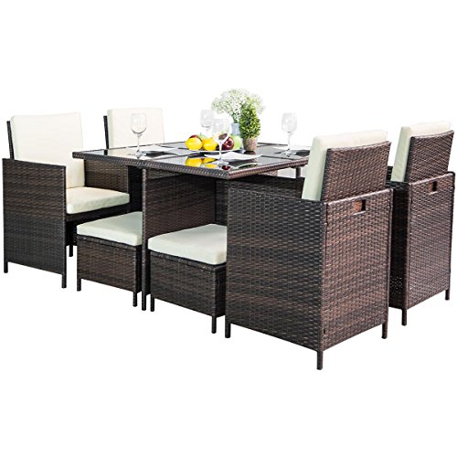 Leisure Zone 9-Piece Outdoor PE Rattan Wicker Patio Dining Table Set Garden Outdoor Patio Furnit ...