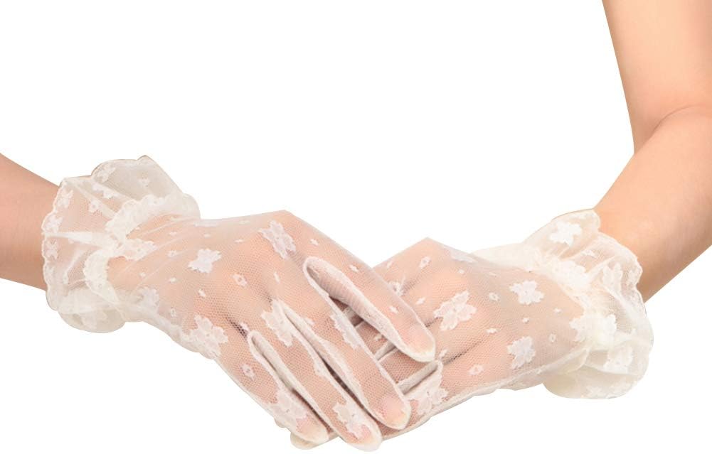 PearlBridal Women's Vintage Short Floral Lace Wedding Gloves 2020 Lace Finger Prom Gloves