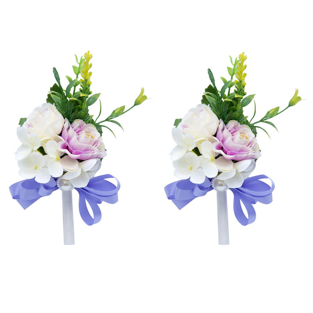 Dconmee 2 Pieces Purple Peony Boutonniere For Men Wedding Handmade Cloth Flower Corsage And Boutonniere Accessories Set Gift Boxed