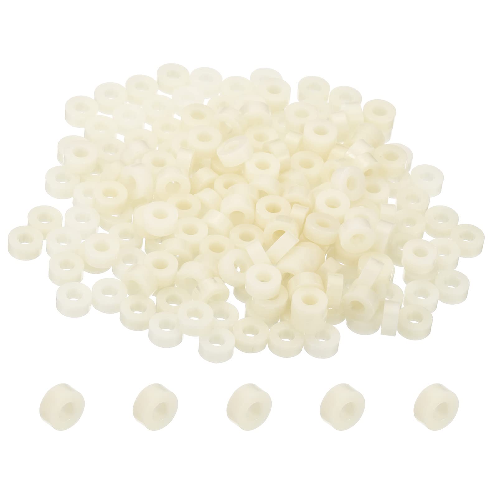PATIKIL 3.2mm ID x 7mm OD x 3mm L Round Spacers Washers, 200 Pack ABS Plastic Standoff Gaskets for M3 Hardware Screws Bolts for 3D Printer Electrical Outlet, Beige