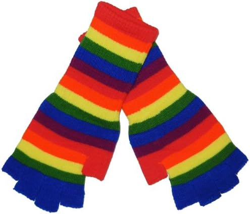 Hollywood Mirror Women's Fingerless Gloves One Size Fits Most Rainbow Striped