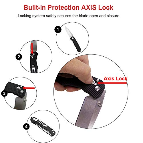 Pocket knife with Clip Big Folding Knife 8Cr13MoV Stainless Steel Blade G10 Handl and AXIS Lock Designe for Outdoor Camping