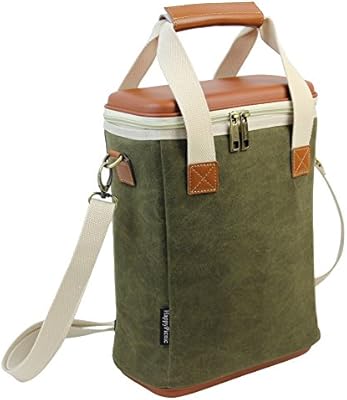 Amazon Com 2 Bottle Insulated Wine Carrier Wax Canvas Cooler Bag With Removable Divider Eva Molded Travel Beverage Case Chiller Drink Carrying Tote With Wine Accessory Set Best Gift For Father Mother Home