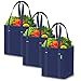 Reusable Grocery Shopping Box Bags (3 Pack - Blue). Large, Premium Quality Heavy Duty Tote Set with Extra Long Handles & Reinforced Bottom. Folding, Collapsible, Durable and Eco Friendly