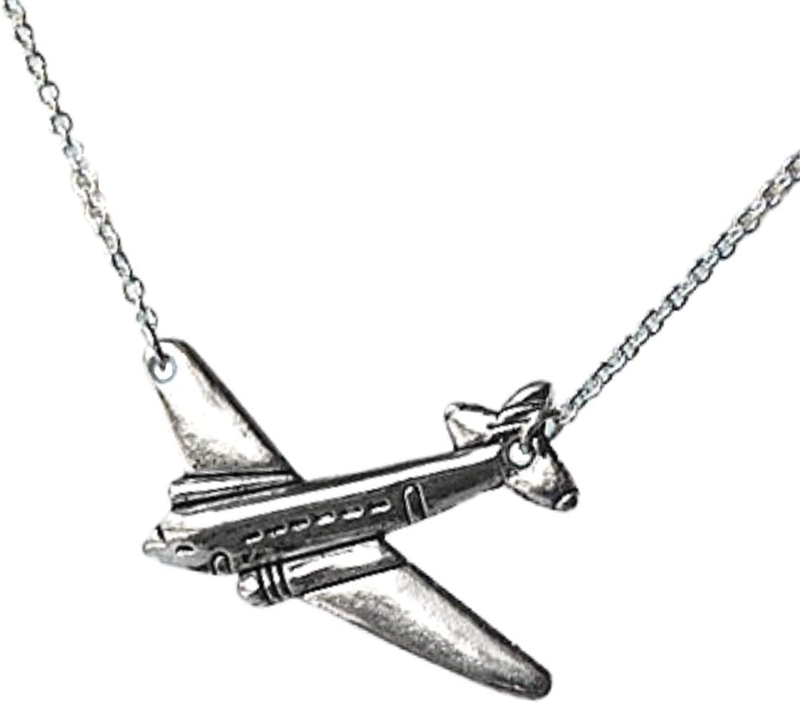 Enchanted Leaves - Silver Airplane Necklace - Cute Airplane Charm Necklace