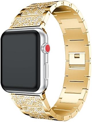 Herbstze for Apple Watch Band, Alloy Bling Crystal Rhinestone Diamonds Replacement Watch Band Stainless Steel Bracelet Strap for Apple Watch Series 3 Series 2 Series 1 All Versions (Gold, 42mm)