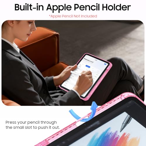 Fintie Rotating Case for iPad A16 11th Generation 2025 & 10 Generation 2022 11 Inch, 360° Case with Clear Acrylic Back, Sturdy Frame - Starry Pink