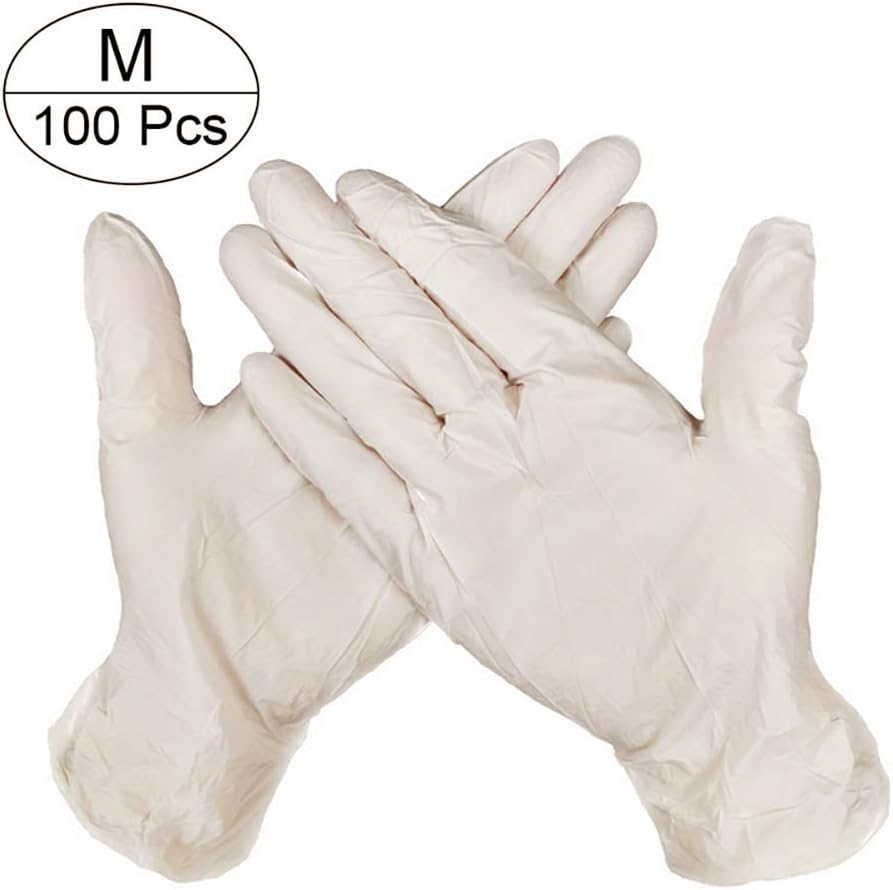 Nitrile Disposable Gloves, Powder Free, Food Grade Kitchen Gloves, Latex Free, Multi-Purpose Cleaning Gloves, Box of 100, Medium Size, White