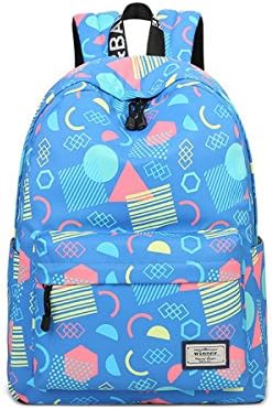 Kofuti Unisex Waterproof Stylish School Backpack Trend Print Casual Laptop Backpack Blue Geometry