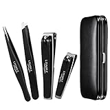 Lismile Tweezers & Nail Clippers Set w/ Leather Gift Case, Stainless Steel, Precision Slant & Point Tip Tweezers for Eyebrow/ Splinter, Fingernail & Toenail Clippers for in Growth and Thick Nails