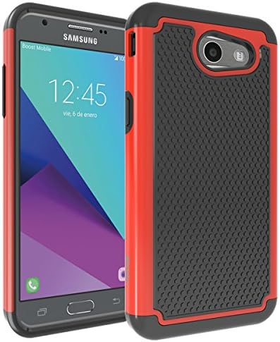 Galaxy J3 Emerge Case , Express Prime 2 Case , For J3 2017 Shockproof Hybrid Dual Layer Armor Rugged Defeder Protective Case Cover For Samsung Galaxy J3 Emerge - Black Red