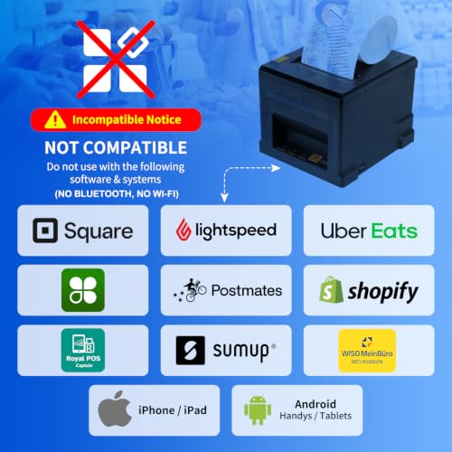 NetumScan 80mm 300mm/s POS Thermal Receipt Printer Thermal Receipt Printer with Automatic Cash Drawer, USB Ethernet Interface, Support Windows/Mac/Linux, Printer from
