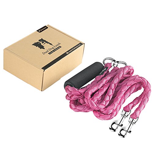 Peteast Dual Double Dog Leash No Tangle W Soft Handle for Two Dogs - Pink - Thumbnail 5