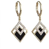 DIAMANTIO 18K Gold Plated, Geometric Black & Gold Drop Earrings – Statement Modern Square Dangle Earrings with CZ Crystal Accents for Elegant & Trendy Looks