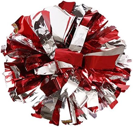 Nicerokaka 1pcs Metallic Foil And Plastic Ring Handheld Cheerleading Poms (Red_B)