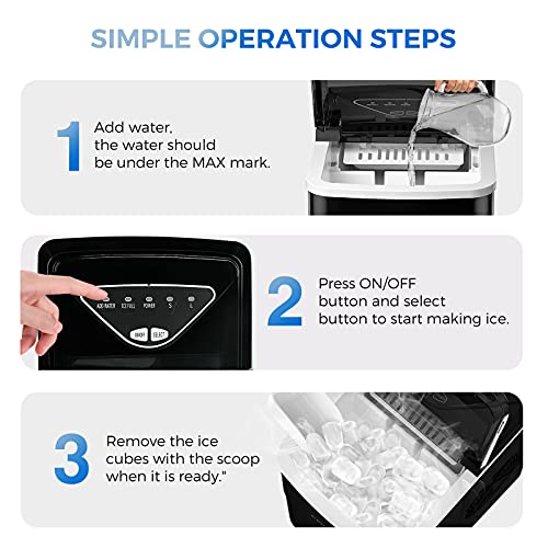 Ice Makers Countertop, Self-Cleaning Function, Portable Electric Ice Cube Maker Machine, 9 Bullet Ice Ready in 6 Mins, 26lbs 24Hrs with Ice Bags and Scoop Basket for Home Bar Camping RV(Black)