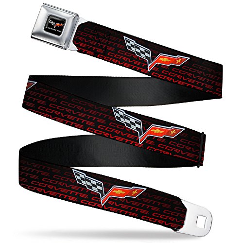 Buckle-Down Seatbelt Belt - C6 Logo/CORVETTE Repeat Black/Red Ombre - 1.0" Wide - 20-36 Inches in Length
