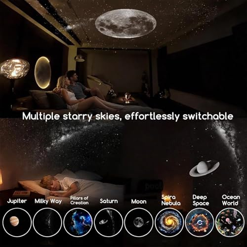 2-in-1 Galaxy Projector Night Light for Bedroom, HD Starry Sky Projector with 12 Interchangeable Films, USB Powered Star Projector Lamp for Kids Ceiling Decor (12-image Set)