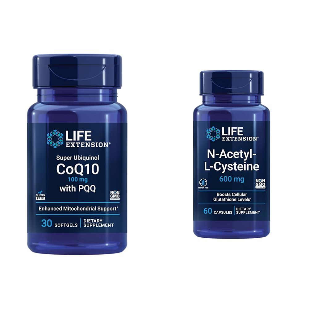Life Extension Super Ubiquinol CoQ10 with PQQ, CoQ10, PQQ & N-Acetyl-L-Cysteine (NAC), Immune, Respiratory, Liver Health