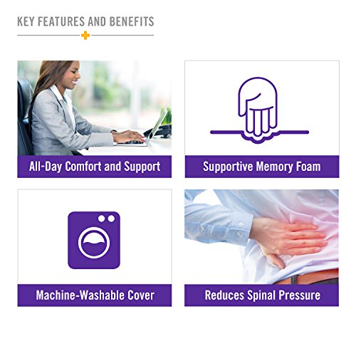 DMI Memory Foam Lumbar Pillow Back Support Cushion with Strap for Better Posture and Easing Back Pain, Black