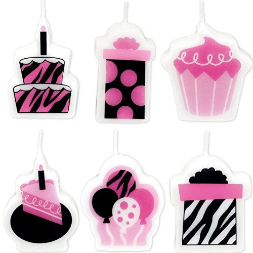 Party Time Another Year of Fabulous Molded Mini Character Birthday Candle Set, Pack of 6, Black and Pink , 1.25