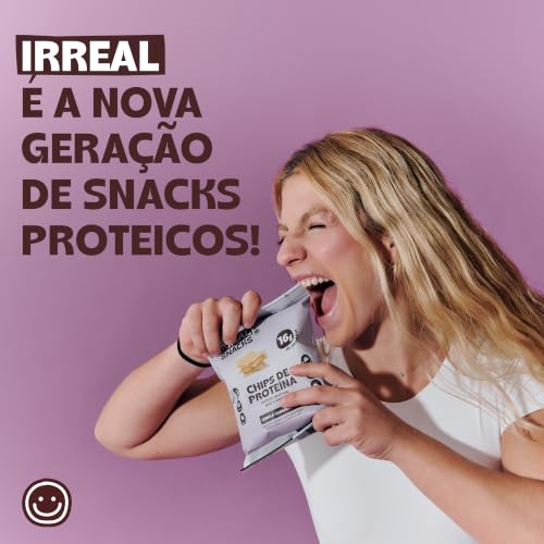 Irreal Snacks, Snack Proteico Salgado, Sabor Cebola Caramelizada, 40g, Feito com Batata Doce, Caseinato de Cálcio e Proteína de Arroz