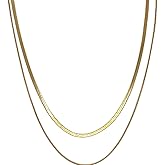 AMARYLIA Elegant Gold Plated Layered Stainless Steel Necklace for Woman Gift Jewelry 2-Piece Waterproof & Hypoallergenic Herringbone, Snake Chain Jewelry, Dainty Layered Chains for Everyday & Special Occasions,