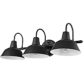 Globe Electric 65554 Barnyard 3-Light Vanity Light, Matte Black, White Interior Shades