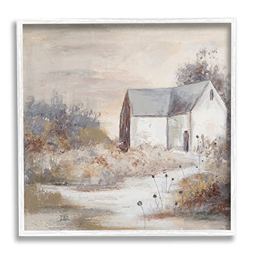 Stupell Industries Country Cottage with Tall Grass Traditional Painting White F…